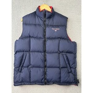 VINTAGE Ralph Lauren Polo Sport Down Puffer Vest Mens XL Navy Blue With Bag